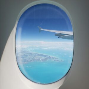 Aircraft wing above the sea